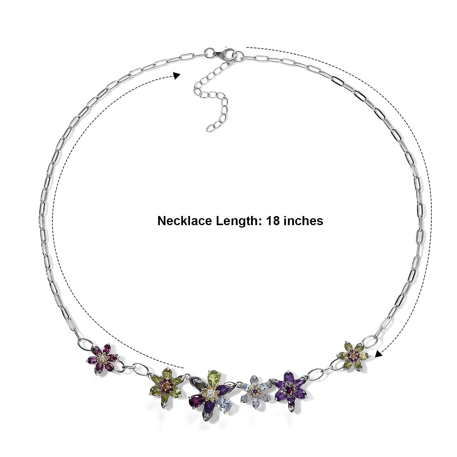 GP Multi Gemstone 11.30 ctw Necklace (18 Inches) in Rhodium Over Sterling Silver
