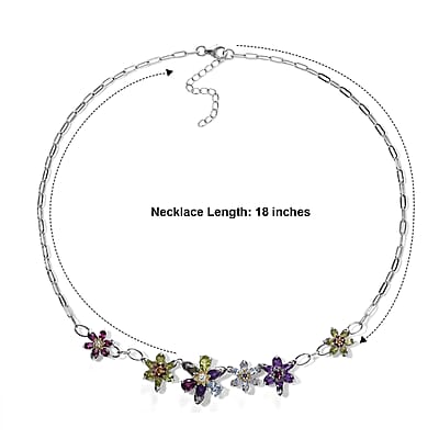GP Multi Gemstone 11.30 ctw Necklace (18 Inches) in Rhodium Over Sterling Silver