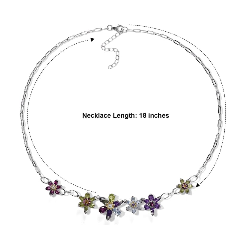 GP Italian Garden Collection Multi Gemstone 11.30 ctw Necklace (18 Inches) in Rhodium Over Sterling Silver
