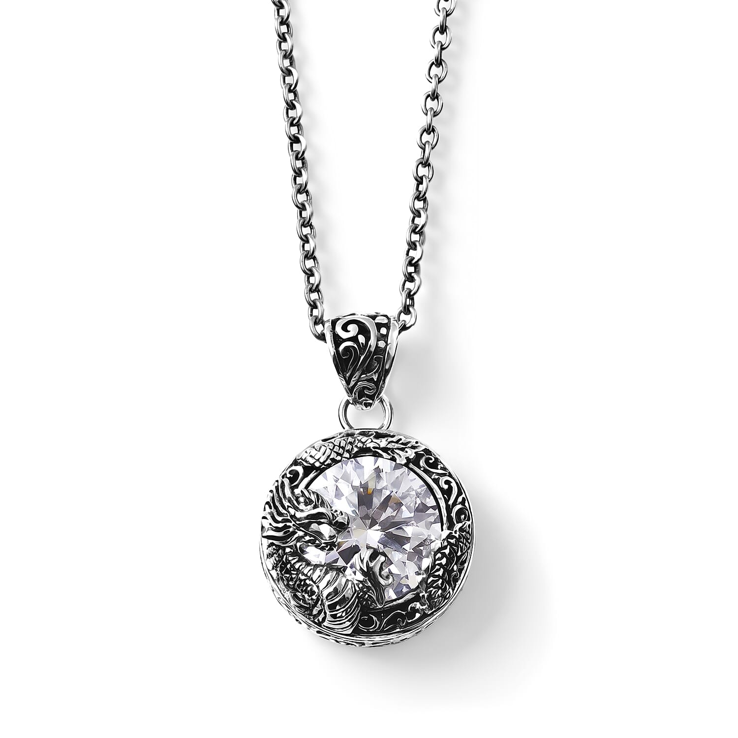 D'Joy Bali Legacy Moissanite 9.50 ctw Dragon-Wrapped Pendant Without Chain in Sterling Silver