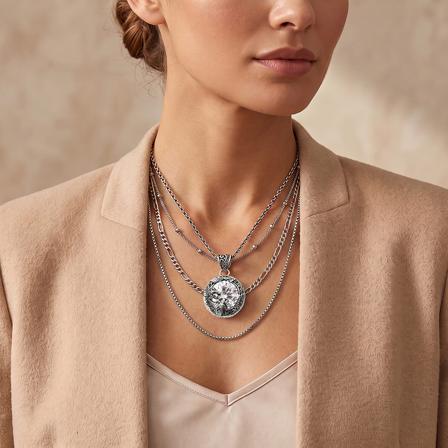 D'Joy Bali Legacy Moissanite 9.50 ctw Dragon-Wrapped Pendant Without Chain in Sterling Silver