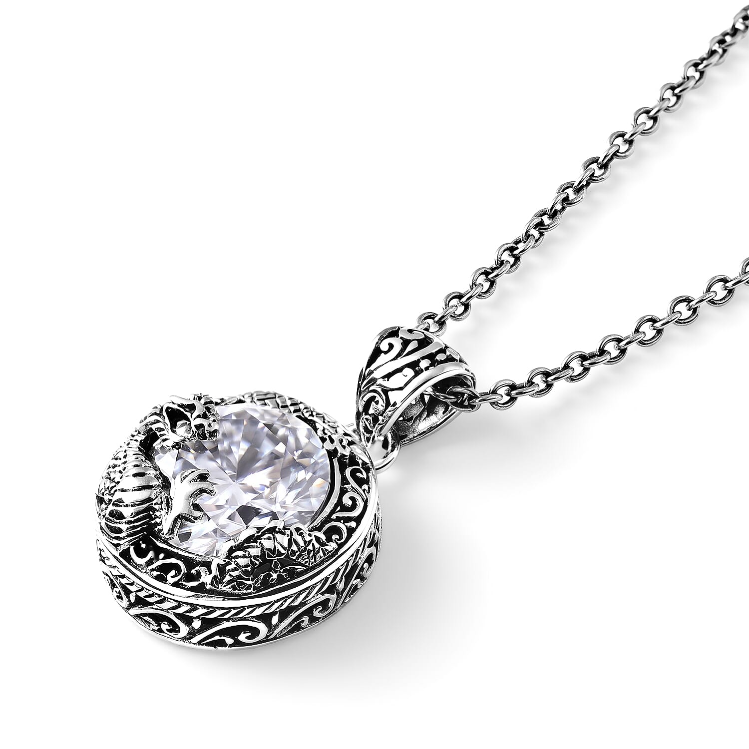 D'Joy Bali Legacy Moissanite 9.50 ctw Dragon-Wrapped Pendant Without Chain in Sterling Silver