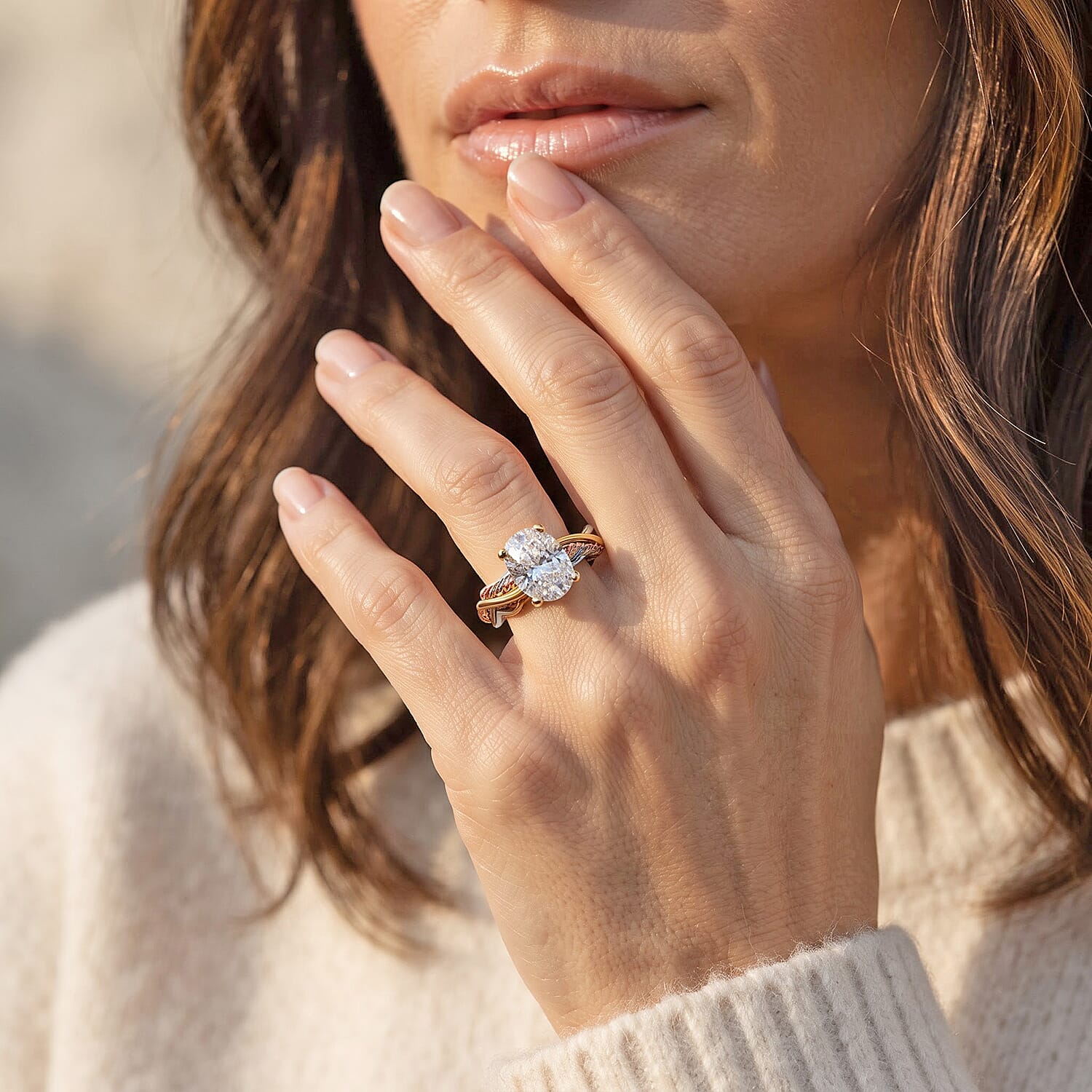 D'Joy Moissanite 2.85 ctw Forever Infinity Ring in 22K YRG and Rhodium Over Sterling Silver (Size 10.0)