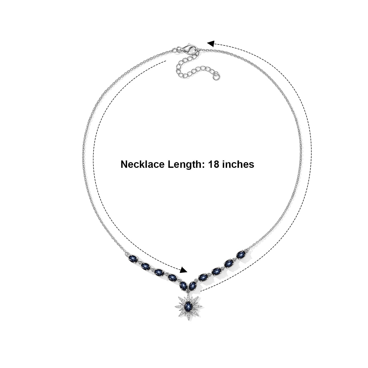 D'Joy Premium Blue Star Sapphire (DF) and Moissanite 9.20 ctw Necklace (18-20 Inches) in Rhodium Over Sterling Silver