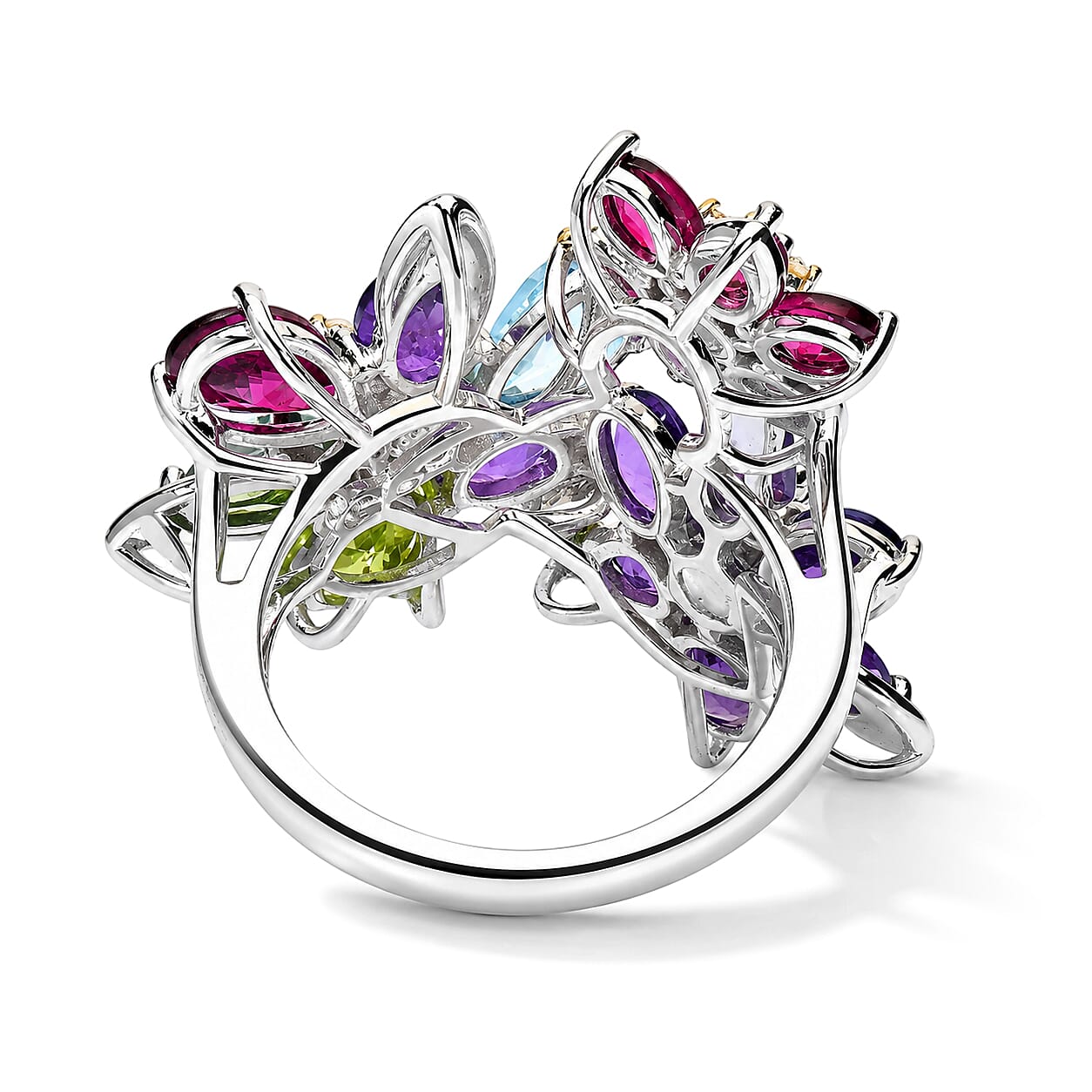 GP Italian Garden Collection Premium Multi Gemstone 7.00 ctw Ring in Rhodium Over Sterling Silver (Size 6.0)