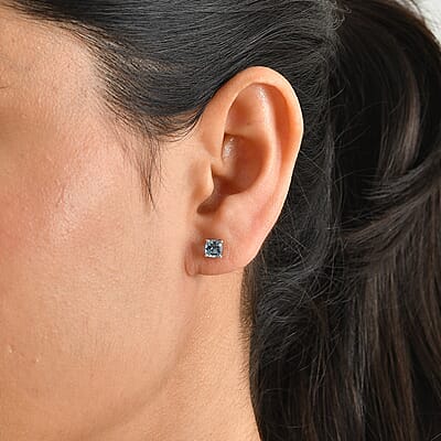 Luxoro AAA Santa Maria Aquamarine 1.15 ctw Solitaire Stud Earrings in 10K White Gold