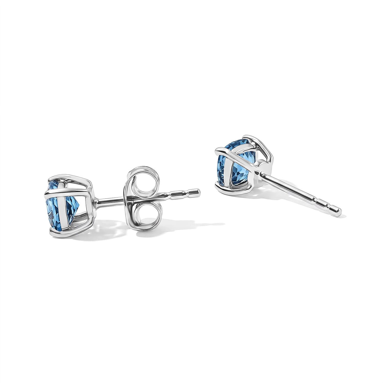 Luxoro AAA Santa Maria Aquamarine 1.15 ctw Solitaire Stud Earrings in 10K White Gold