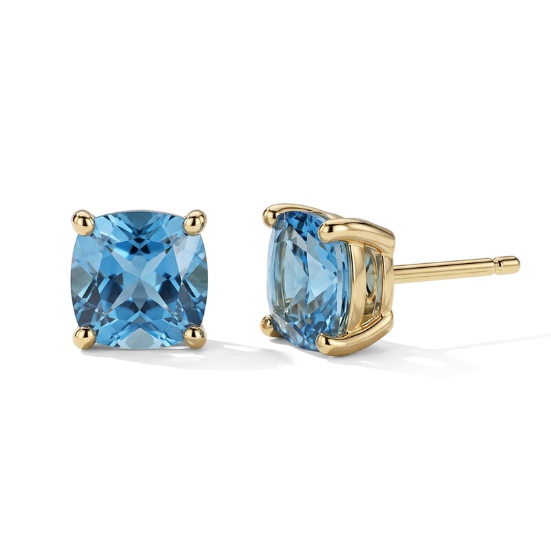 Luxoro AAA Santa Maria Aquamarine 1.15 ctw Ocean Studs Earrings in 10K Yellow Gold