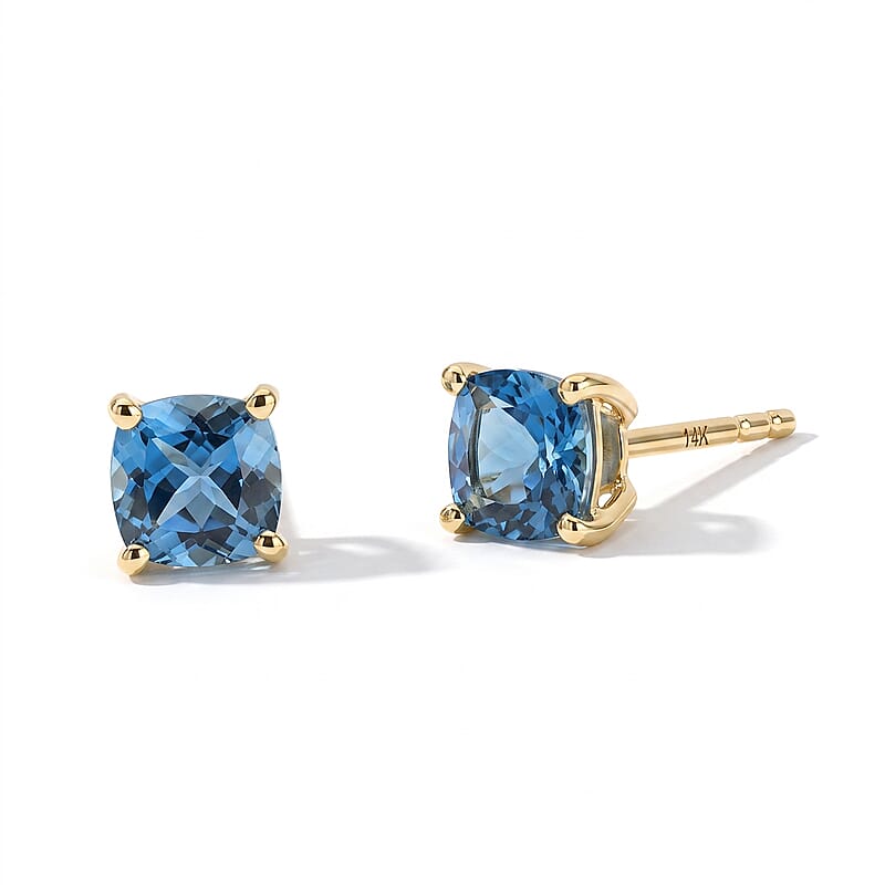 Luxoro AAA Santamaria Aquamarine 1.15 ctw Solitaire Stud Push Post Earrings in 10K Yellow Gold