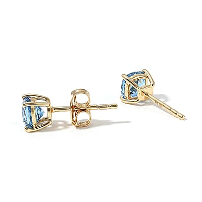 Luxoro AAA Santamaria Aquamarine 1.15 ctw Solitaire Stud Push Post Earrings in 10K Yellow Gold
