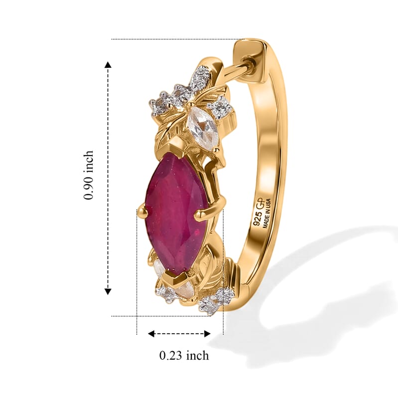 GP Premium African Ruby and White Zircon 3.50 ctw Hoop Earrings in 18K Vermeil Yellow Gold Over Sterling Silver