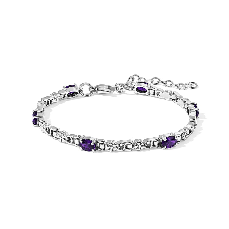 EverTrue African Amethyst 3.10 ctw Bracelet in Stainless Steel (6.50 In)
