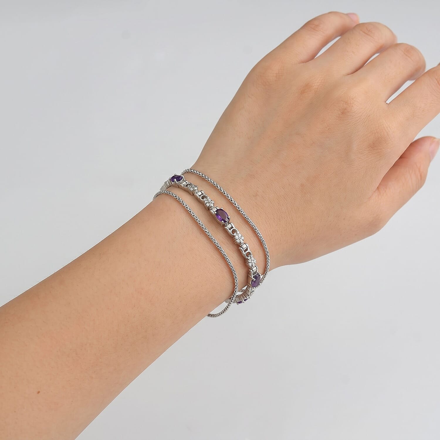 EverTrue African Amethyst 3.10 ctw Bracelet in Stainless Steel (6.50 In)