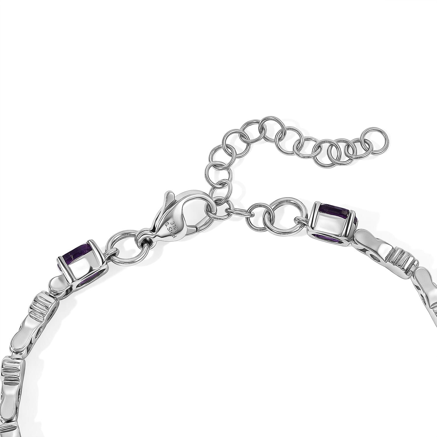 EverTrue African Amethyst 3.10 ctw Bracelet in Stainless Steel (6.50 In)