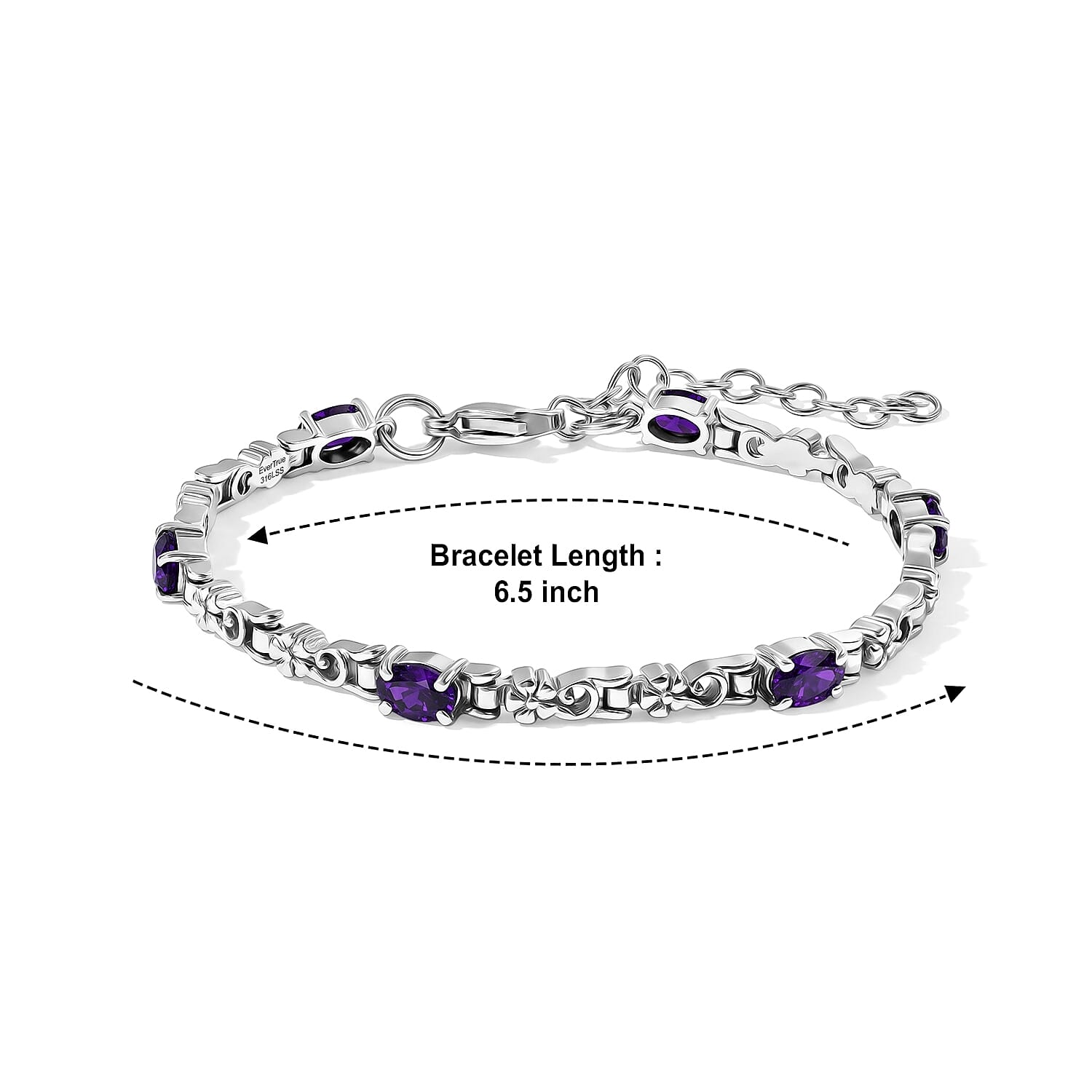 EverTrue African Amethyst 3.10 ctw Bracelet in Stainless Steel (6.50 In)