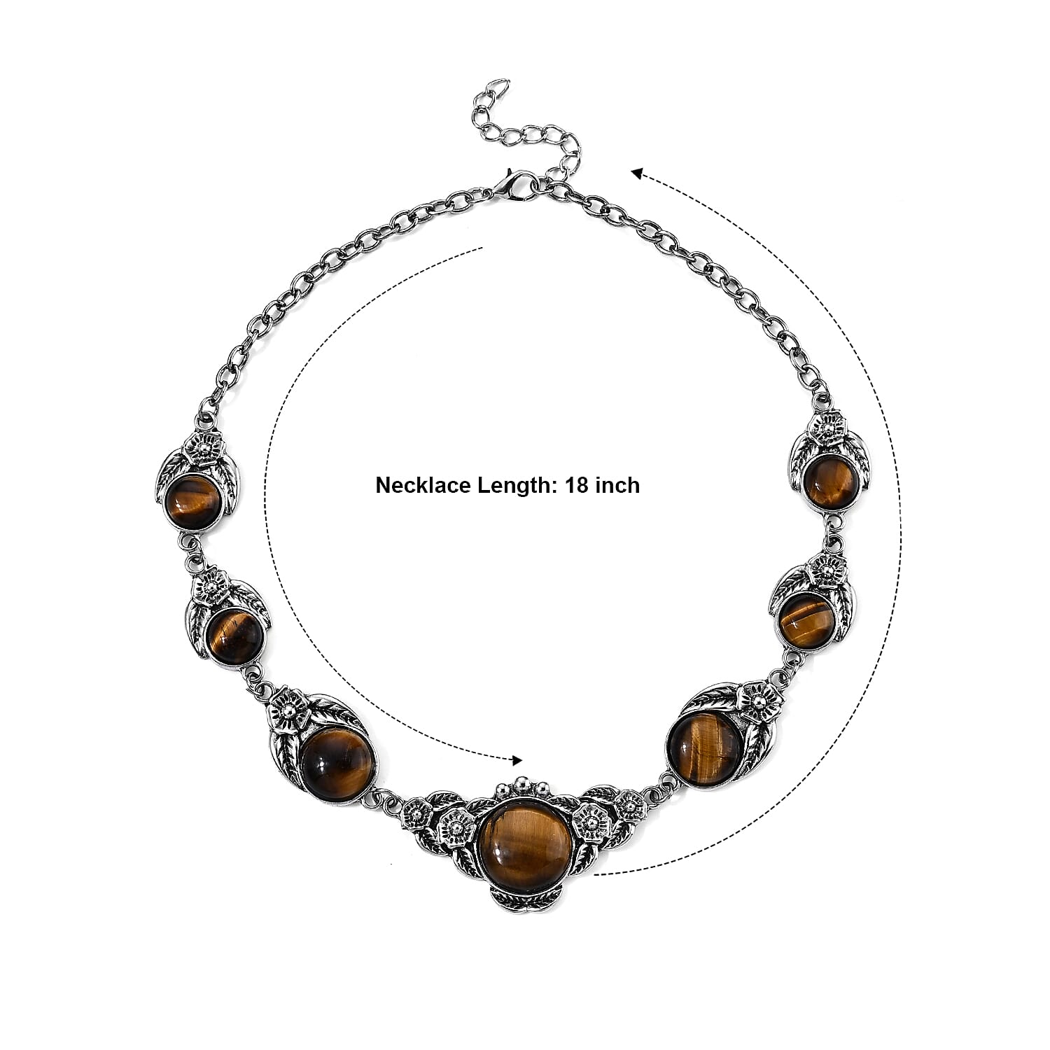 Yellow Tigers Eye 120.00 ctw Necklace in Silvertone 18-20 Inches