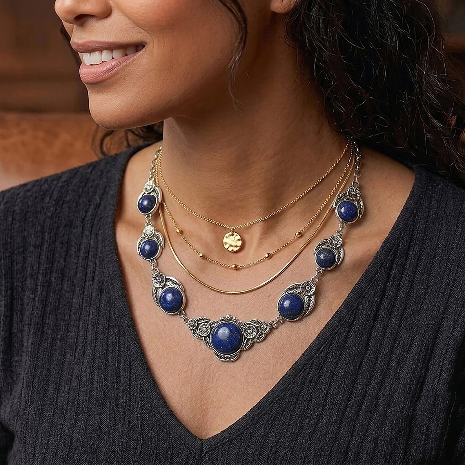 Lapis Lazuli 120.00 ctw Necklace in Silvertone 18-20 Inches