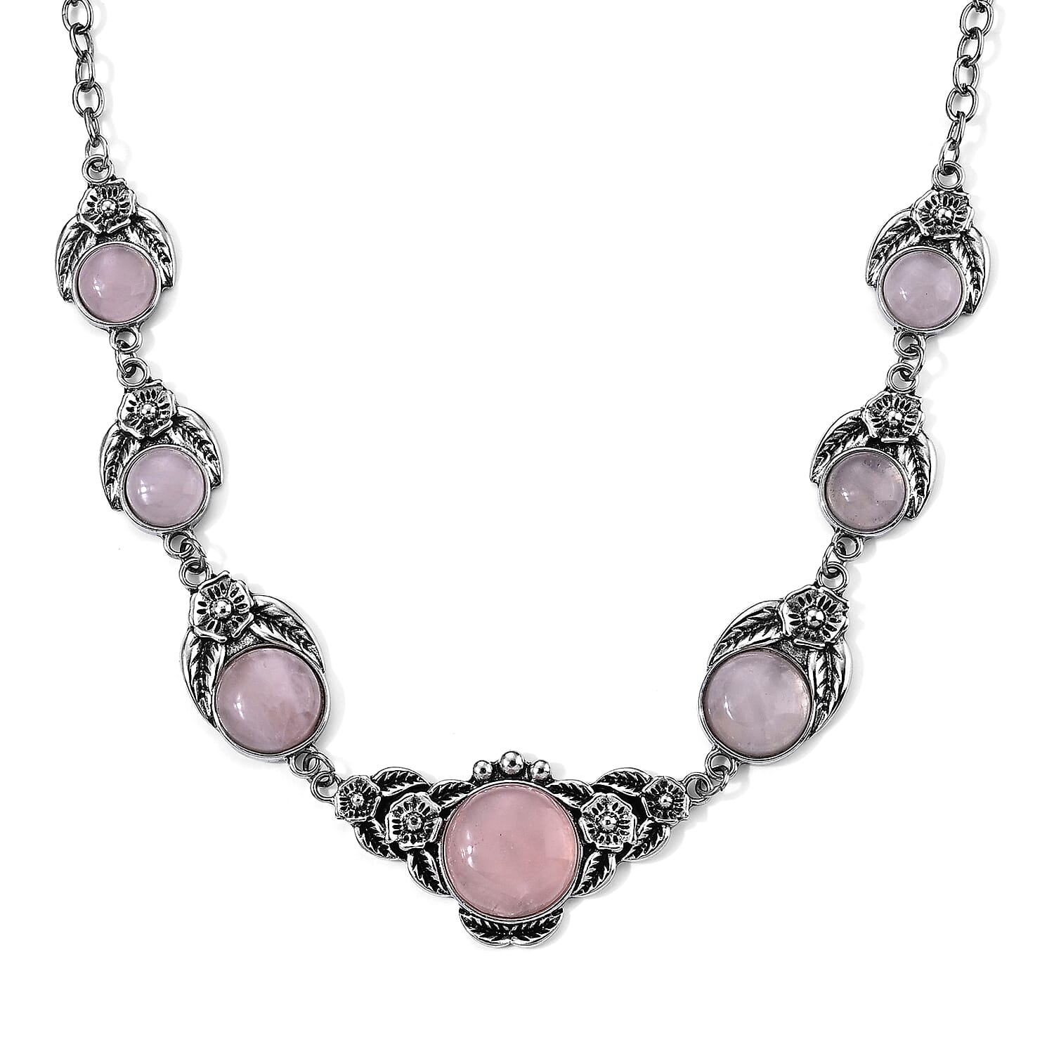 Rose Quartz 120.00 ctw Necklace in Silvertone 18-20 Inches