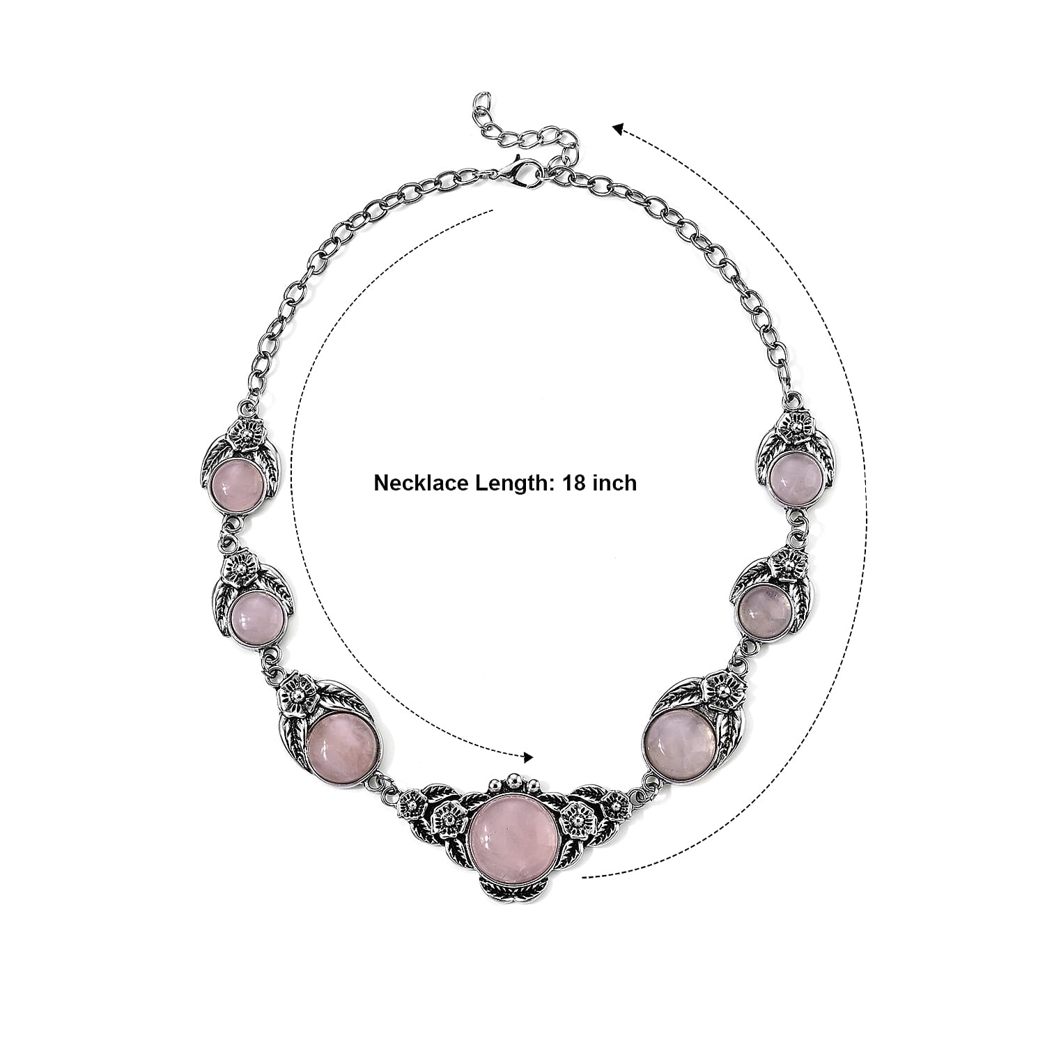 Rose Quartz 120.00 ctw Necklace in Silvertone 18-20 Inches
