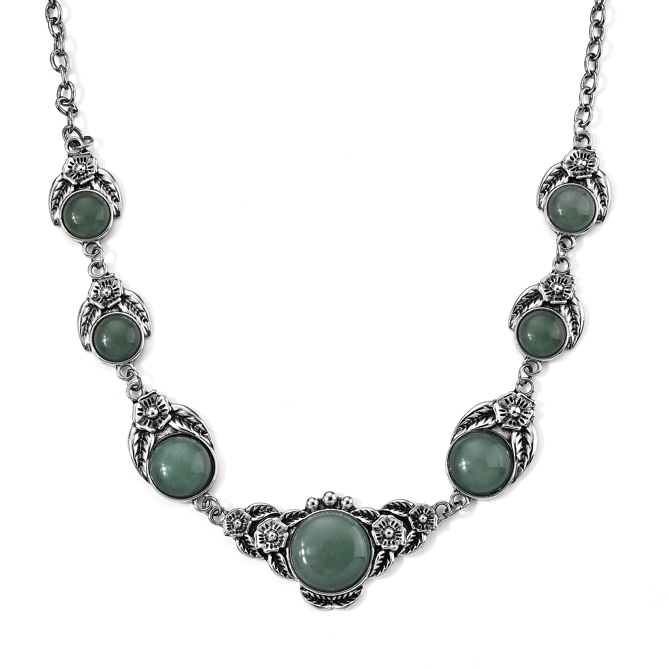 Green Aventurine 120.00 ctw Necklace in Silvertone 18-20 Inches