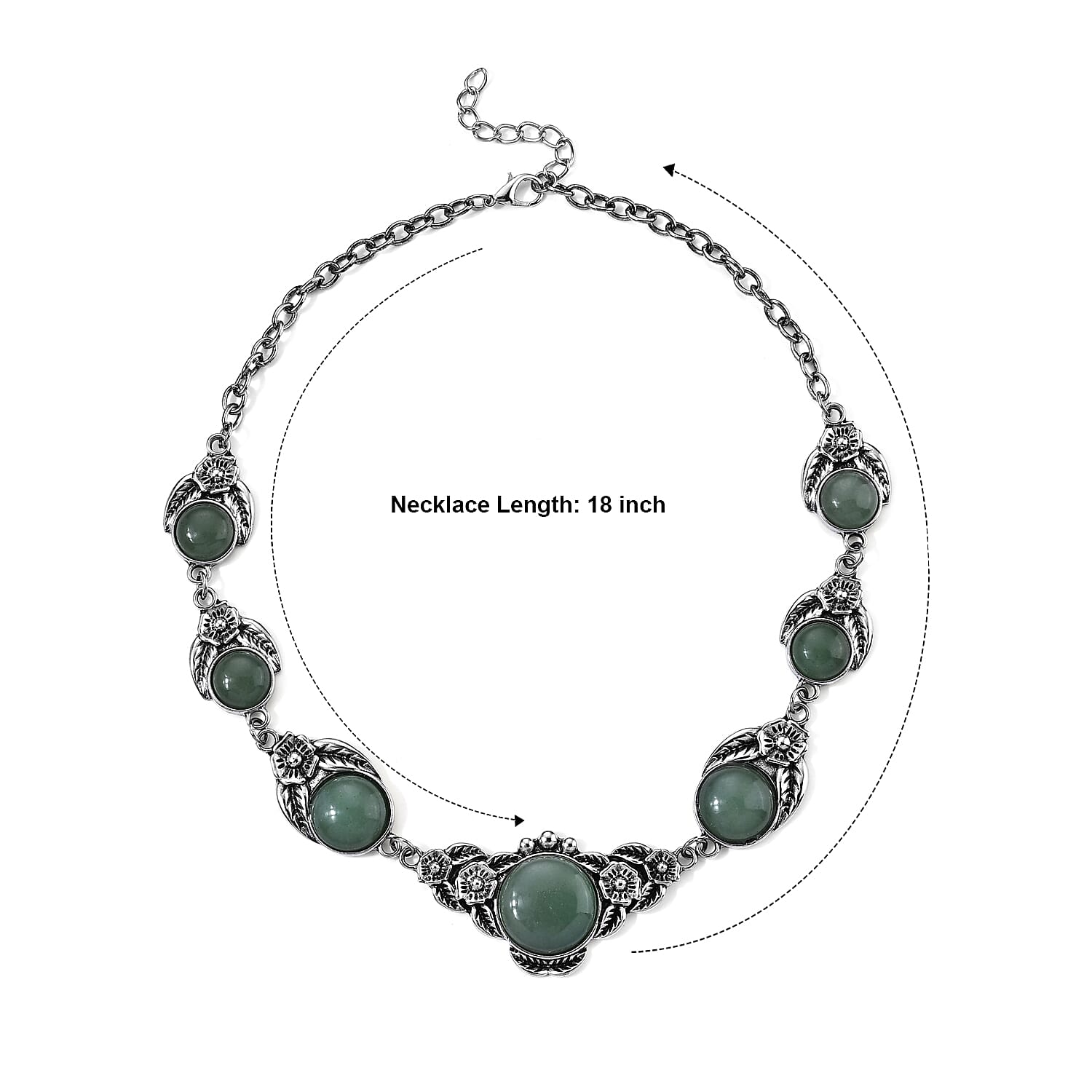 Green Aventurine 120.00 ctw Necklace in Silvertone 18-20 Inches