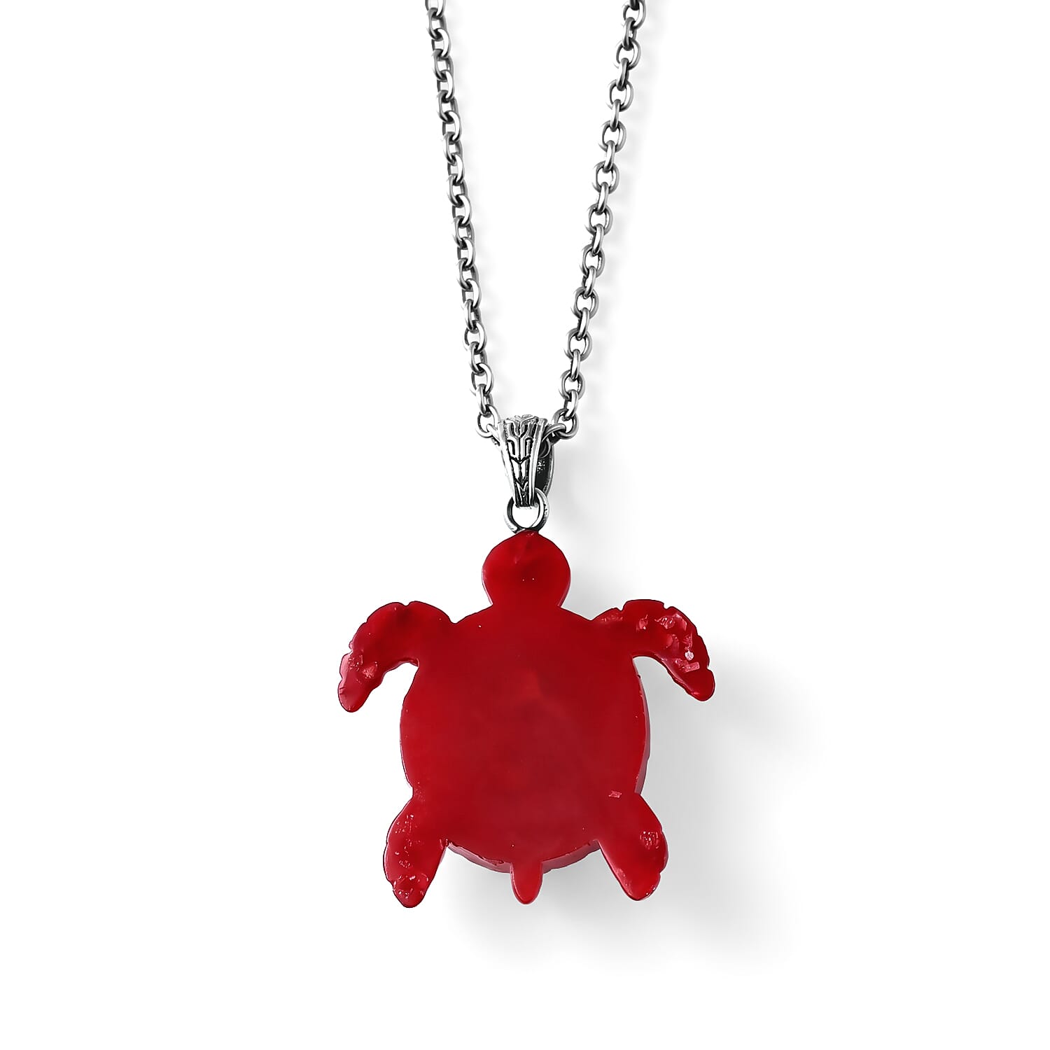 D'Joy Bali Legacy Moissanite 1.25 ctw and Red Coral Turtle Pendant Without Chain in Sterling Silver