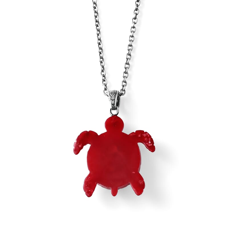 D'Joy Bali Legacy Moissanite 1.25 ctw and Red Coral Turtle Pendant Without Chain in Sterling Silver