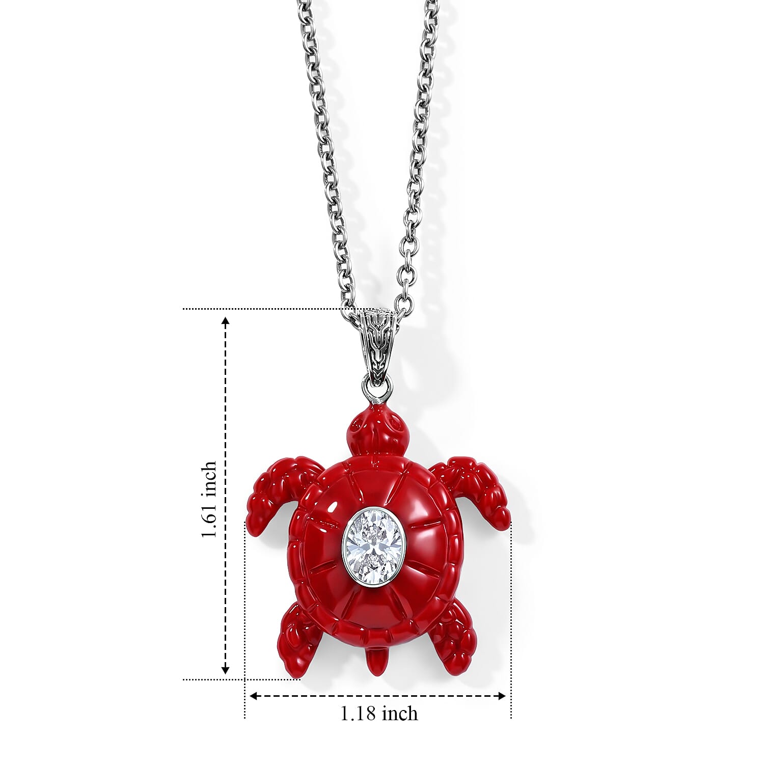 D'Joy Bali Legacy Moissanite 1.25 ctw and Red Coral Turtle Pendant Without Chain in Sterling Silver