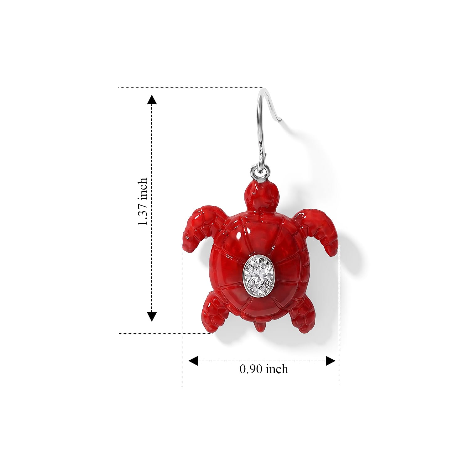 D'Joy Bali Legacy Moissanite 1.00 ctw and Red Coral Turtle Earrings in Sterling Silver
