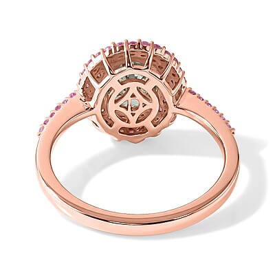 D'Joy Green Moissanite and Pink Sapphire 2.90 ctw Ring in 18K Vermeil Rose Gold Over Sterling Silver (Size 6.0)