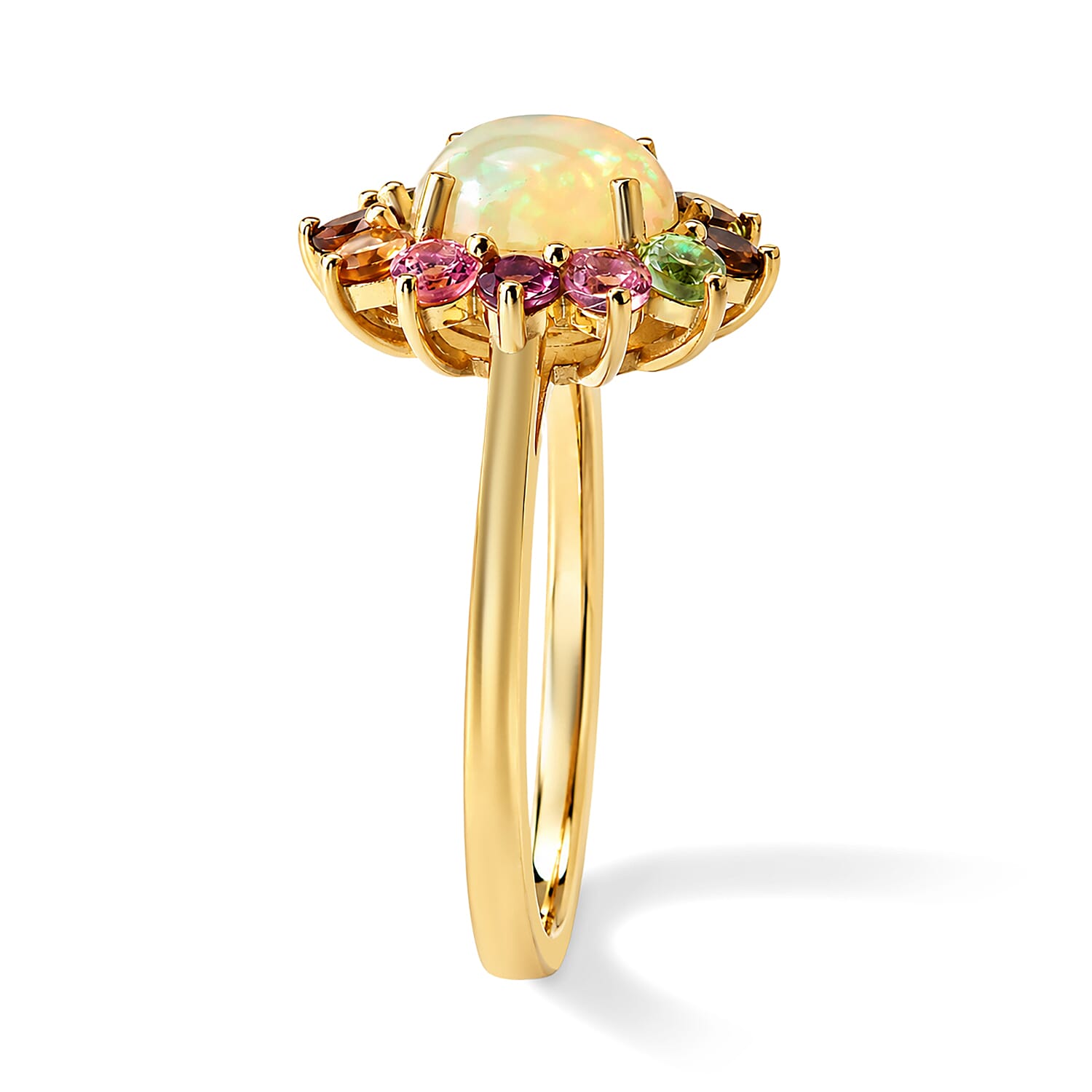 D'Joy Ethiopian Welo Opal and Multi-Tourmaline 1.40 ctw Ring in 18K Yellow Gold Over Sterling Silver (Size 5.0)