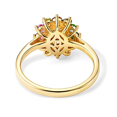 D'Joy Ethiopian Welo Opal and Multi-Tourmaline 1.40 ctw Ring in 18K Yellow Gold Over Sterling Silver (Size 5.0)