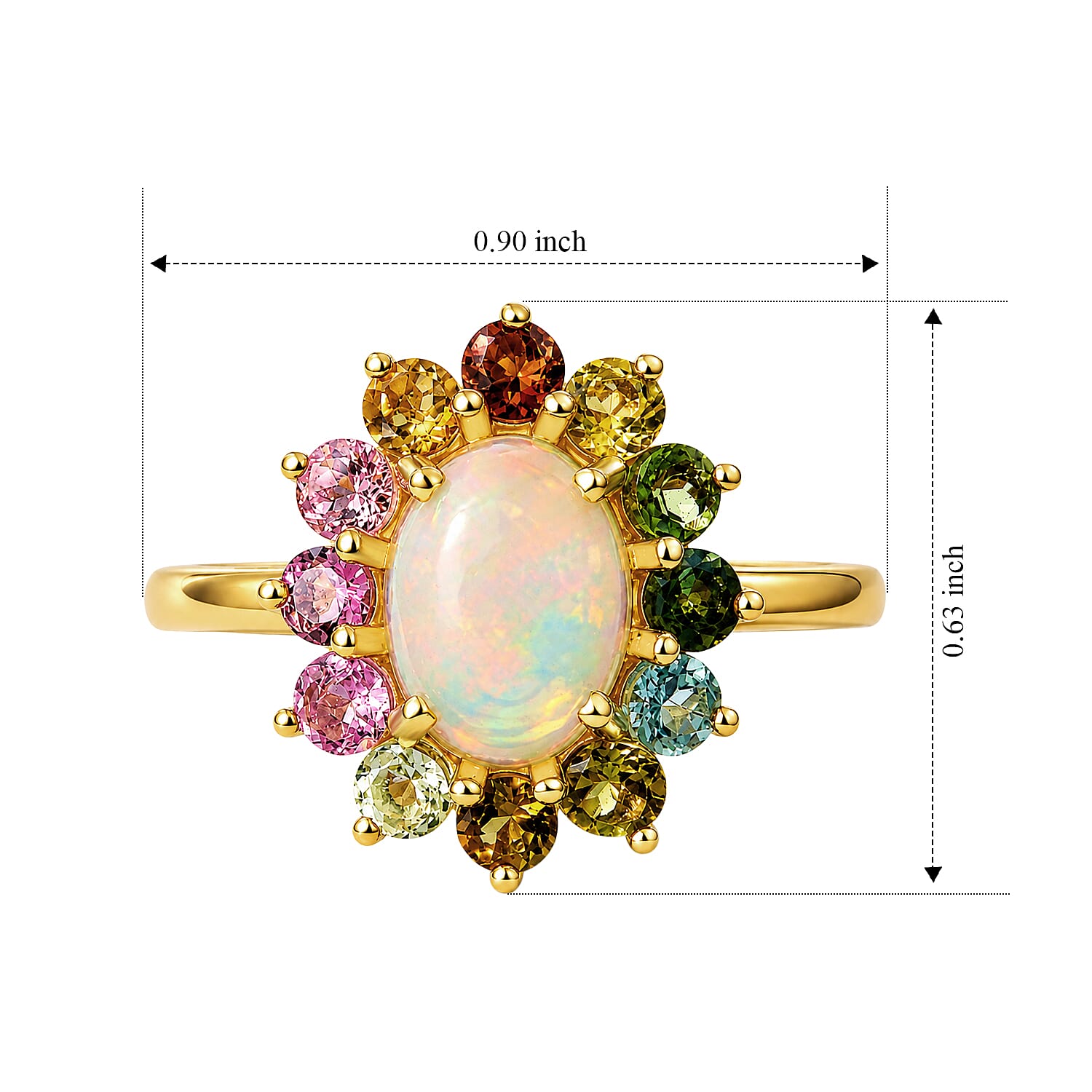 D'Joy Ethiopian Welo Opal and Multi-Tourmaline 1.40 ctw Ring in 18K Yellow Gold Over Sterling Silver (Size 5.0)