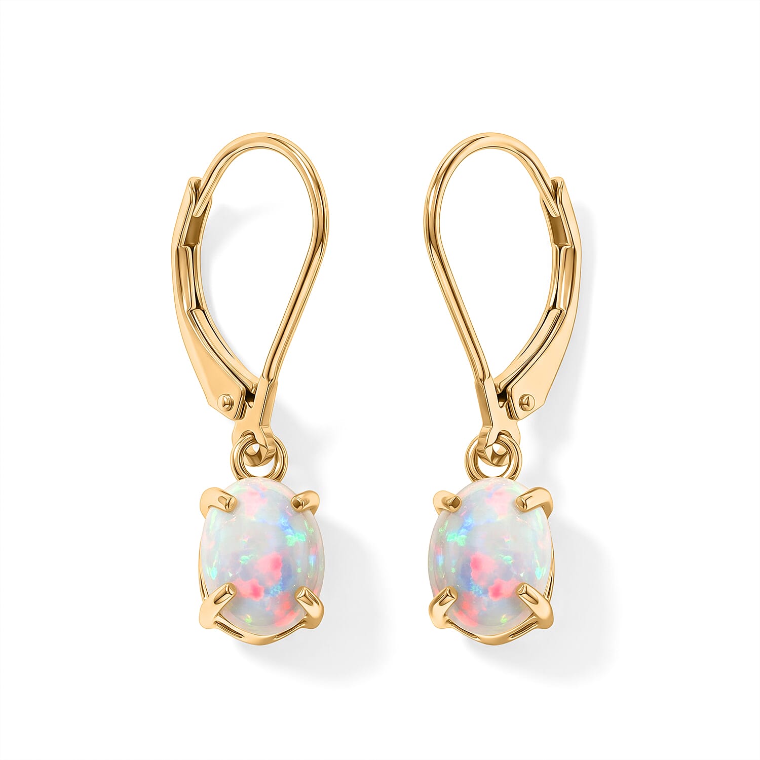 D'Joy Ethiopian Welo Opal 1.60 ctw Earrings in 18K Yellow Gold Over Sterling Silver