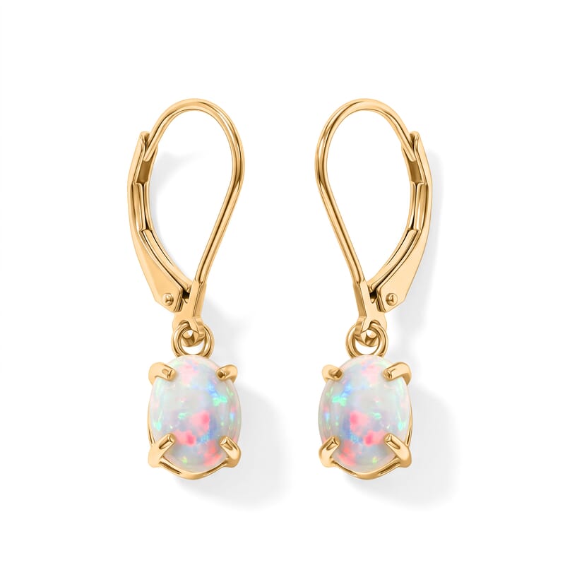 D'Joy Ethiopian Welo Opal 1.60 ctw Rainbow Embrace Earrings in 18K Yellow Gold Over Sterling Silver