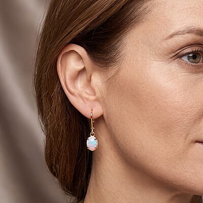 D'Joy Ethiopian Welo Opal 1.60 ctw Earrings in 18K Yellow Gold Over Sterling Silver