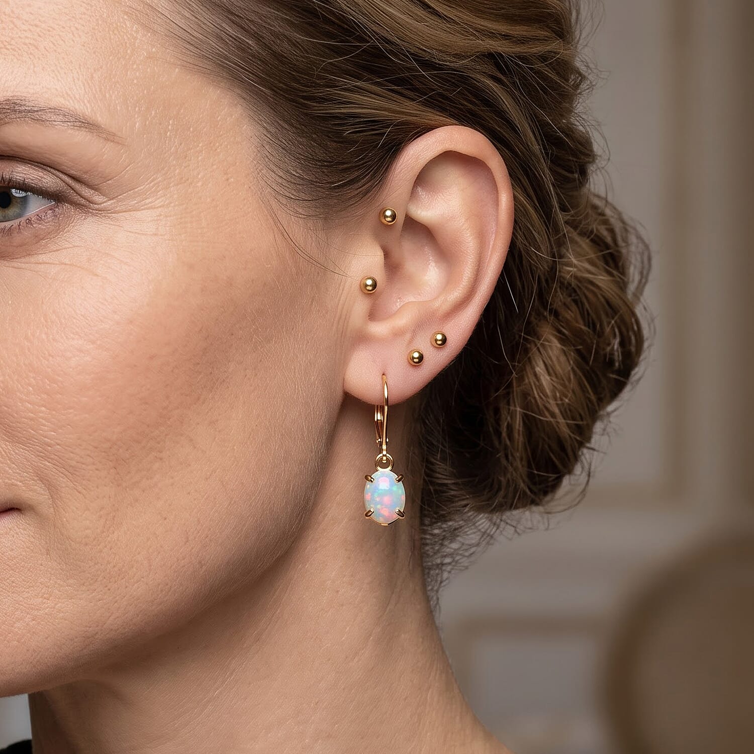 D'Joy Ethiopian Welo Opal 1.60 ctw Earrings in 18K Yellow Gold Over Sterling Silver
