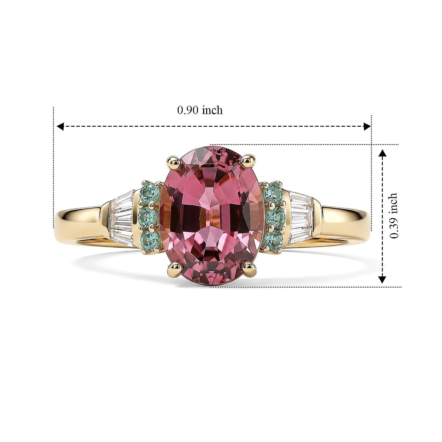 Luxoro AAA Morro Redondo Pink Tourmaline, Paraiba Tourmaline and Diamond I2 1.50 ctw Royal Blush Ring in 10K Yellow Gold (Size  6.0)
