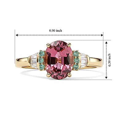 Luxoro AAA Morro Redondo Pink Tourmaline, Paraiba Tourmaline and Diamond I2 1.50 ctw Royal Blush Ring in 10K Yellow Gold (Size  6.0)