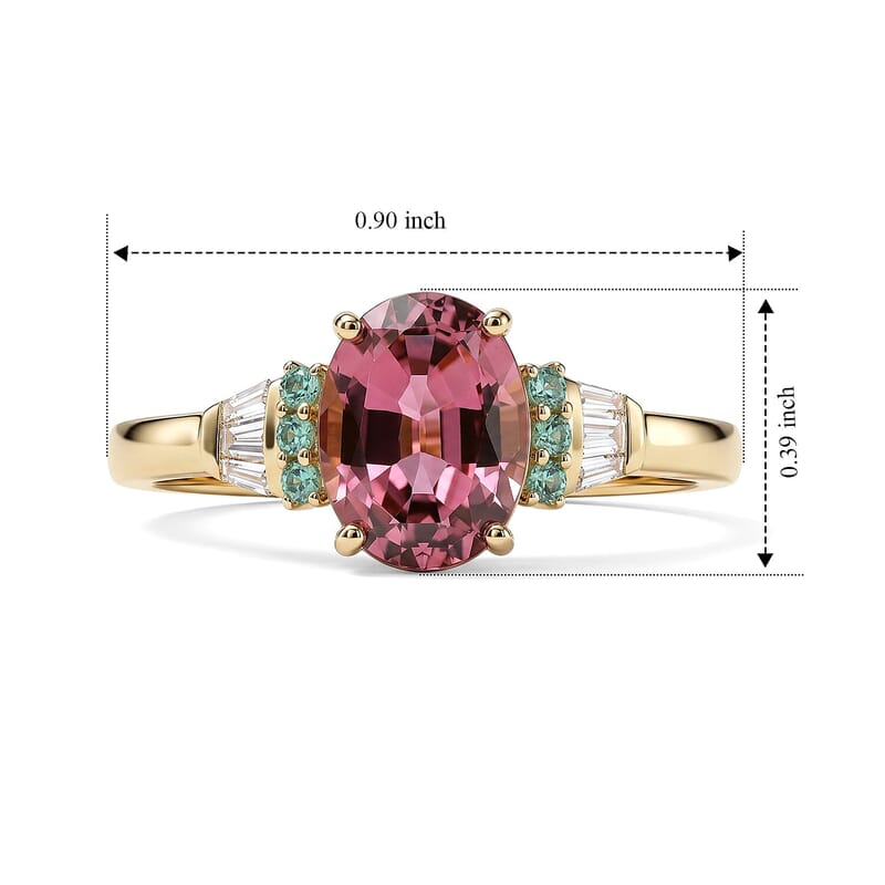 Luxoro AAA Morro Redondo Pink Tourmaline, Paraiba Tourmaline and Diamond I2 1.50 ctw Royal Blush Ring in 10K Yellow Gold (Size  6.0)