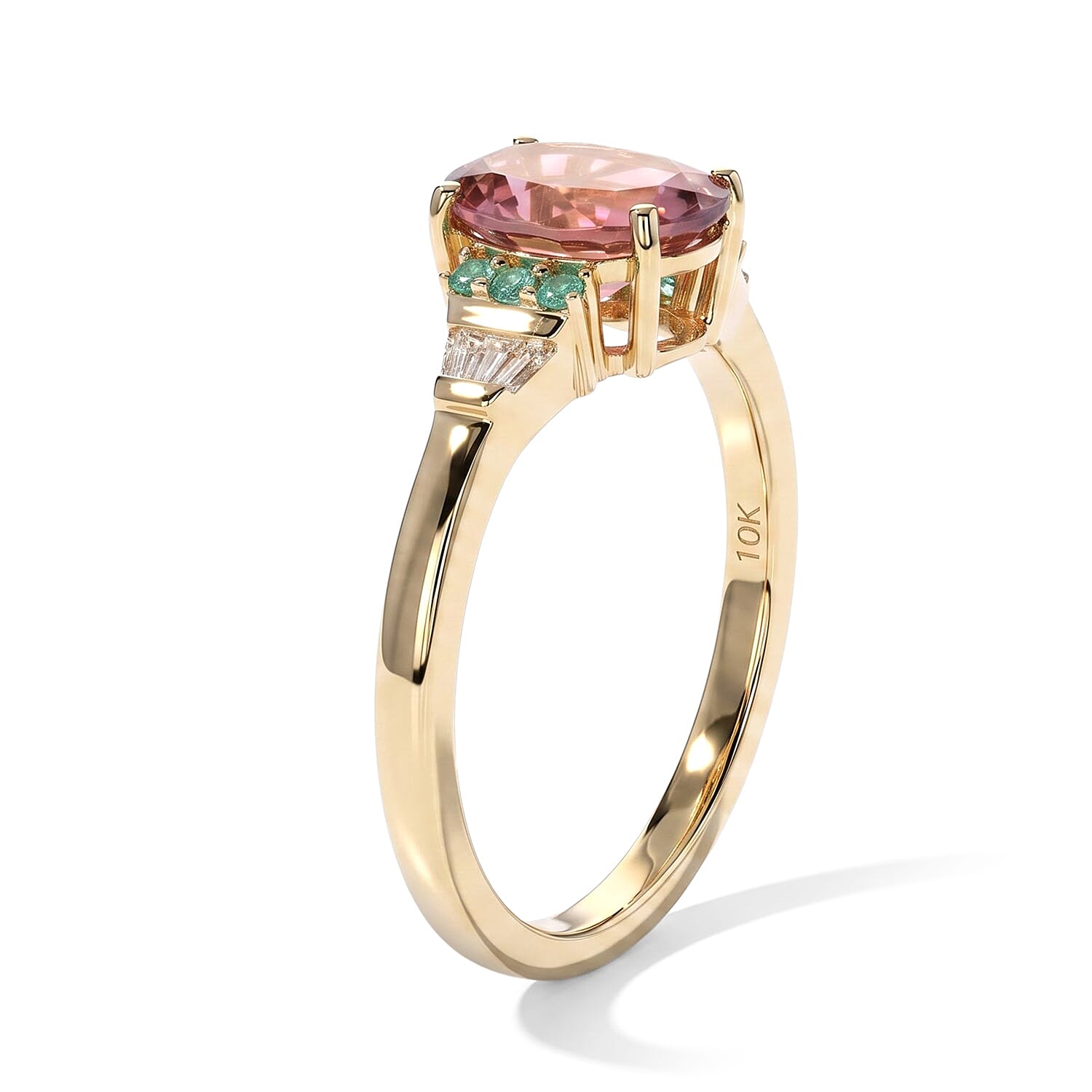 Luxoro AAA Morro Redondo Pink Tourmaline, Paraiba Tourmaline and Diamond I2 1.50 ctw Royal Blush Ring in 10K Yellow Gold (Size 7.0)