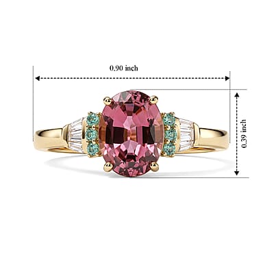 Luxoro AAA Morro Redondo Pink Tourmaline, Paraiba Tourmaline and Diamond I2 1.50 ctw Royal Blush Ring in 10K Yellow Gold (Size 7.0)