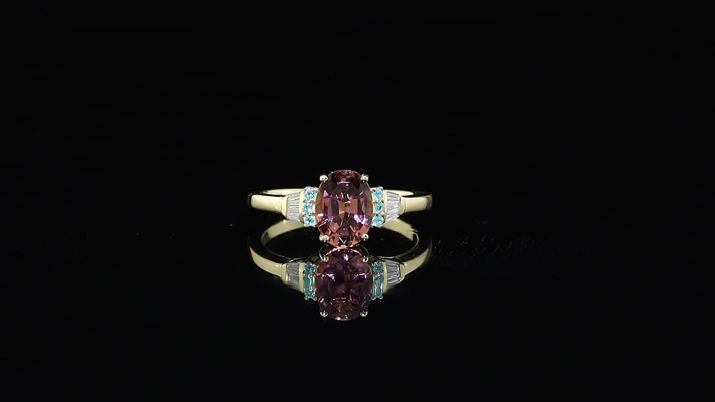Luxoro 10K Yellow Gold AAA Pink Tourmaline, Paraiba Tourmaline and Diamond (I2) Ring (Size 10.0) 1.50 ctw