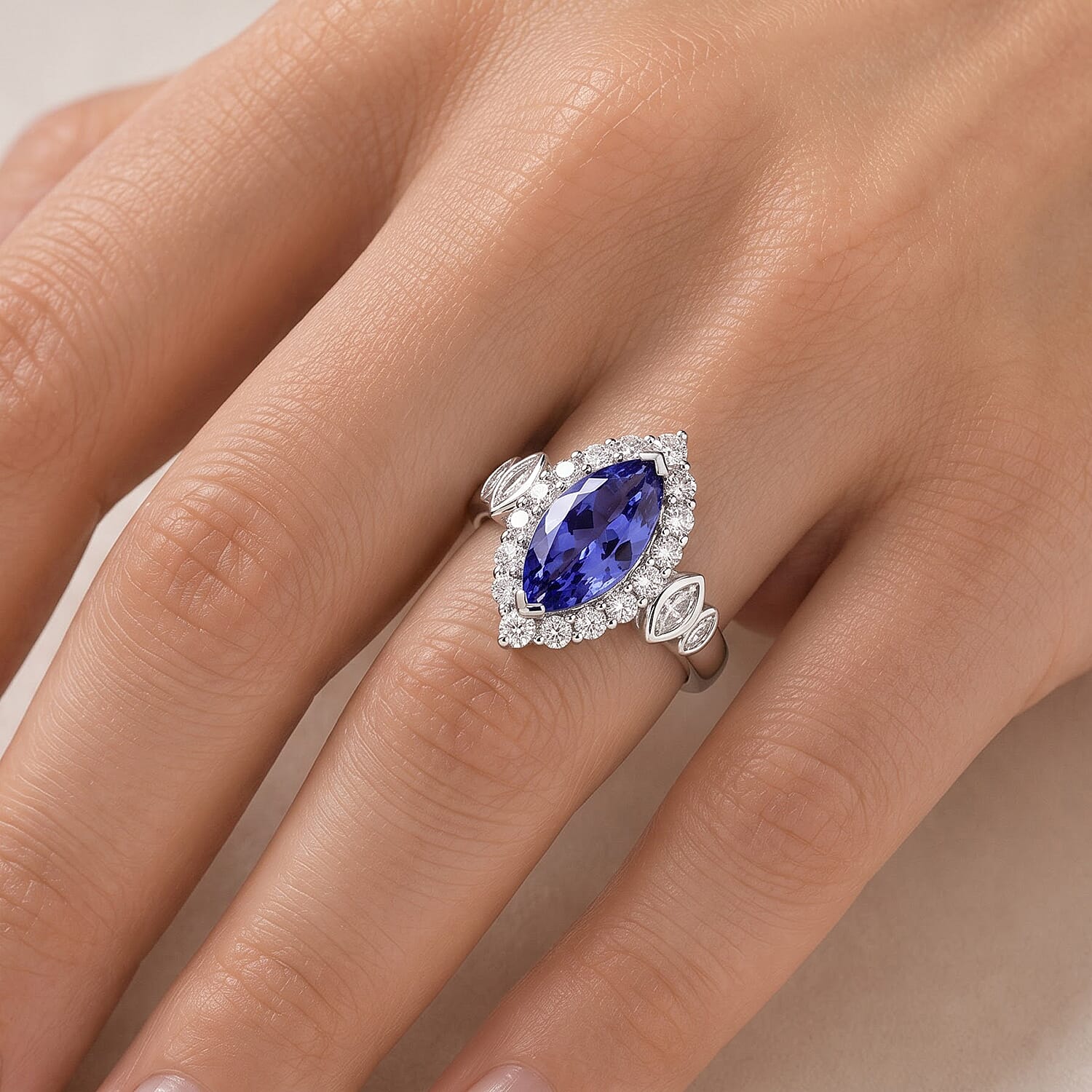 Certified and Appraised D'Joy Premium Tanzanite and Moissanite 2.00 ctw Ring in Rhodium Over Sterling Silver (Size 10.0)