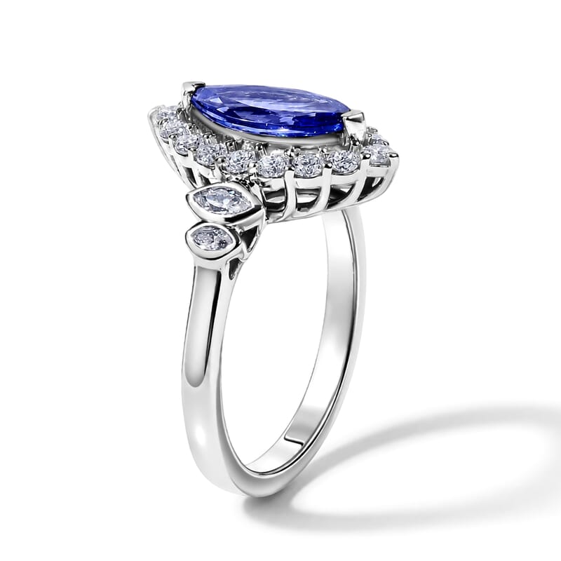 Certified and Appraised D'Joy Premium Tanzanite and Moissanite 2.00 ctw Ring in Rhodium Over Sterling Silver (Size 10.0)