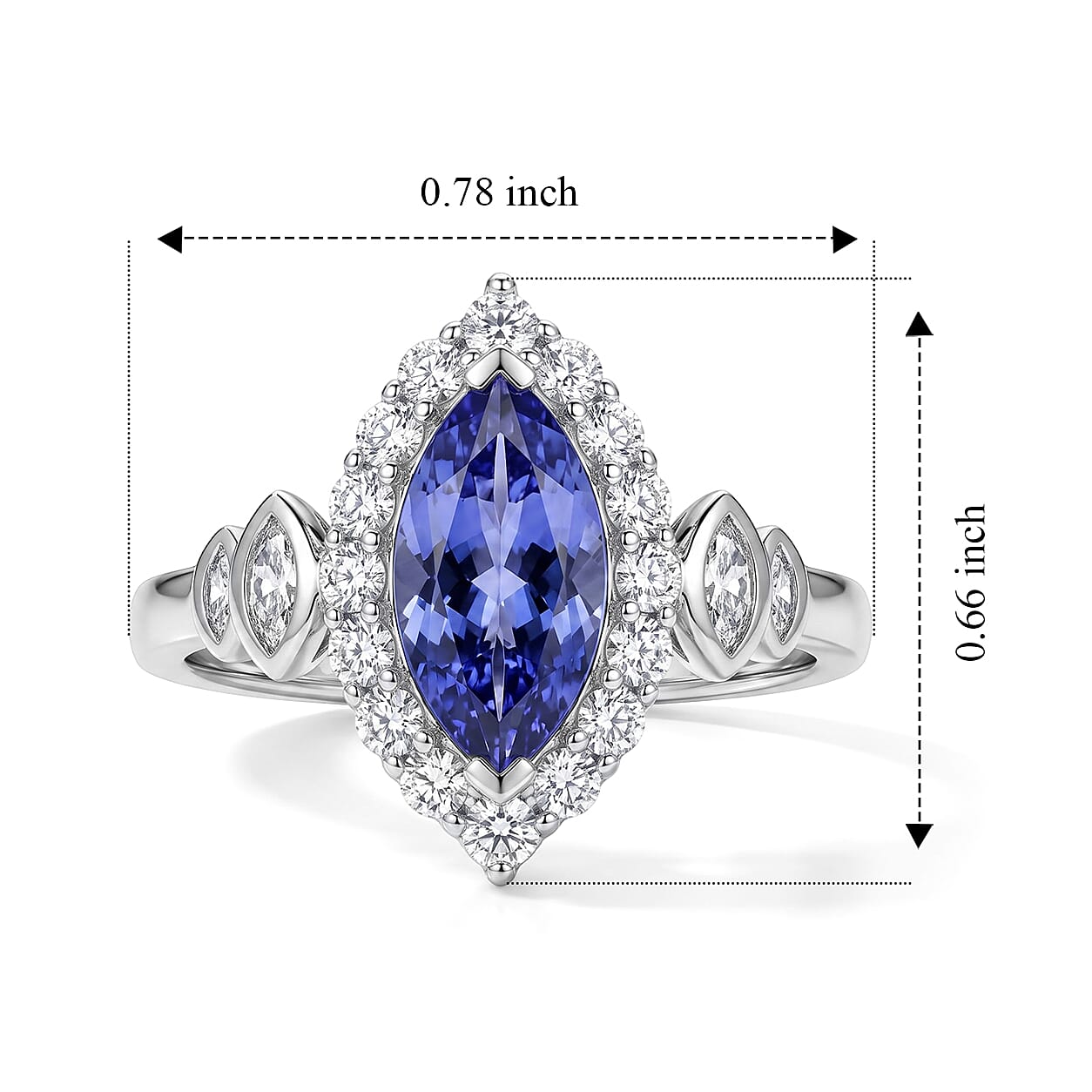 Certified and Appraised D'Joy Premium Tanzanite and Moissanite 2.00 ctw Ring in Rhodium Over Sterling Silver (Size 10.0)