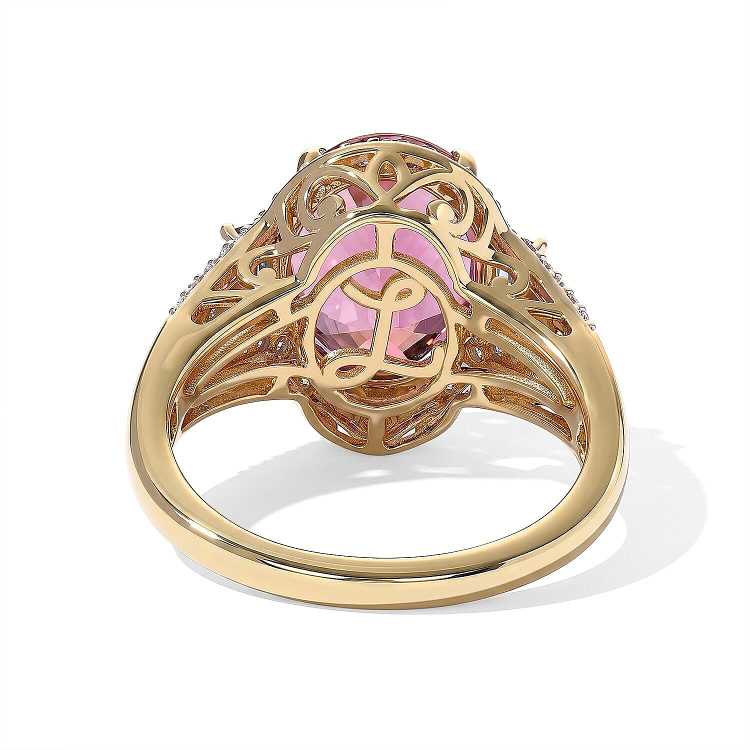 Luxoro AAA Morro Redondo Pink Tourmaline, Indicolite and Diamond I2 5.40 ctw Blush Majesty Ring in 10K Yellow Gold (Size  6.0)
