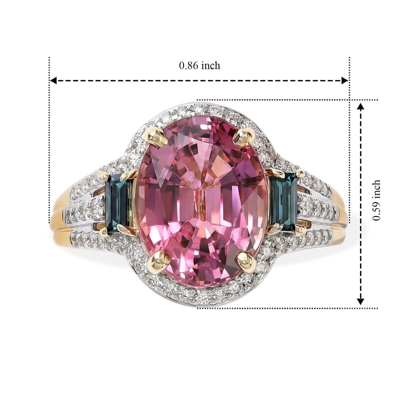 Luxoro AAA Morro Redondo Pink Tourmaline, Indicolite and Diamond I2 5.40 ctw Blush Majesty Ring in 10K Yellow Gold (Size  6.0)