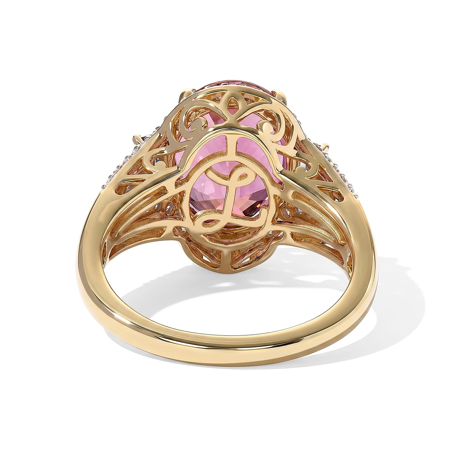 Luxoro AAA Morro Redondo Pink Tourmaline, Indicolite and Diamond I2 5.40 ctw Blush Majesty Ring in 10K Yellow Gold (Size 8.0)