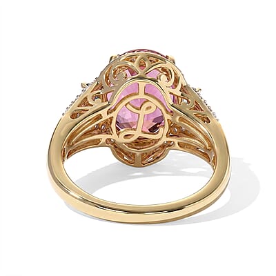 Luxoro AAA Morro Redondo Pink Tourmaline, Indicolite and Diamond I2 5.40 ctw Blush Majesty Ring in 10K Yellow Gold (Size 8.0)